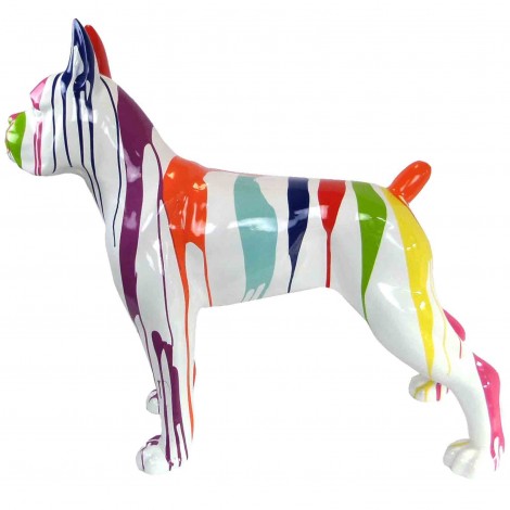 Statue chien boxer multicolore fond blanc en résine - 105 cm