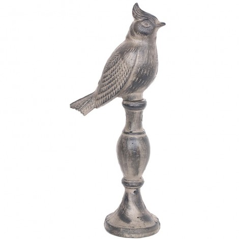 Statue oiseau avec houppette en fonte grise - 36 cm