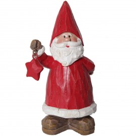 Père noël a l'étoile rouge statue en résine façon bois brut 20 cm