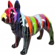 Statue chien bouledogue Français en résine multicolore fond noir -Victor- 90 cm