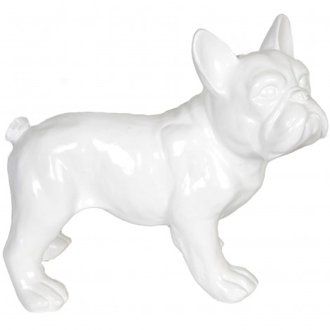 Statue chien bouledogue Français blanc en résine - nono - 27 cm