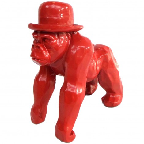 Statue en résine singe gorille rouge en origami - 25 cm