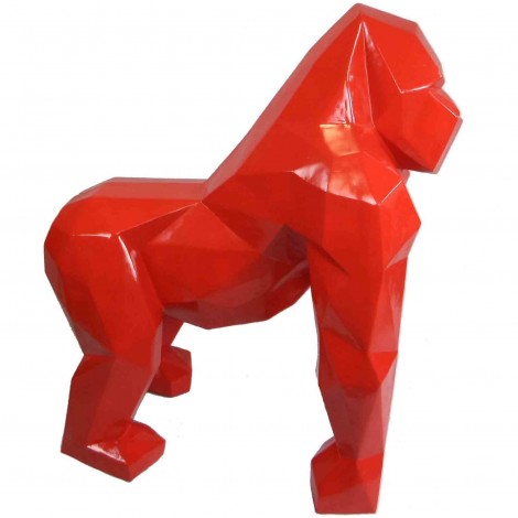 Statue XXL en origami gorille en résine de couleur rouge 130 cm