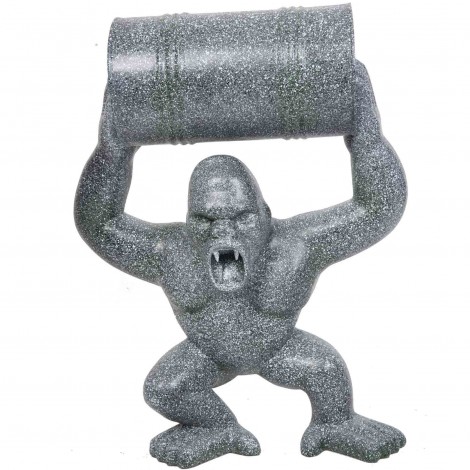 Statue en résine Donkey Kong gorille singe tonneau façon granit -Daniel- 85 cm