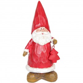 Père noël au sapin rouge statue en résine 20 cm