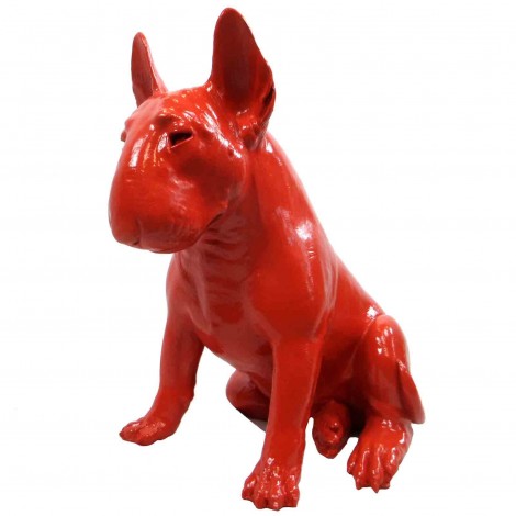 Statue chien bull terrier assis en résine rouge 62 cm