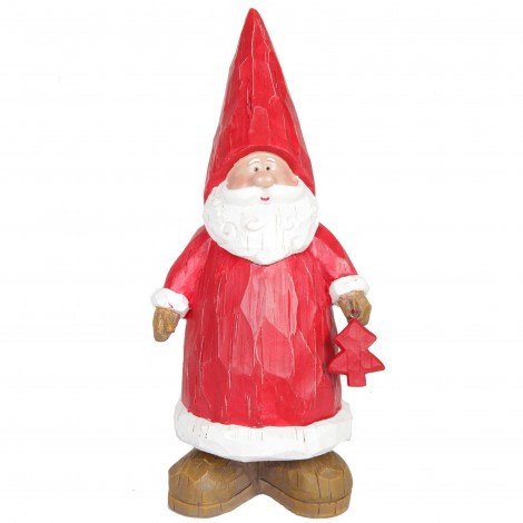 Père noël au sapin rouge statue en résine 35 cm