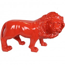 Statue en résine rouge lion tête tournée 90 cm