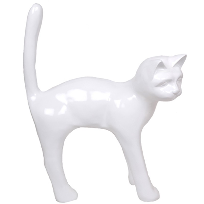 Grande Figurine Chat Blanc En Résine 22,5 Cm - Style Dentelle - Décoration Animale