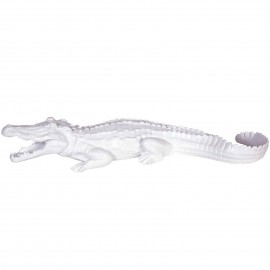 Statue en résine crocodile blanc gueule ouverte - 70 cm