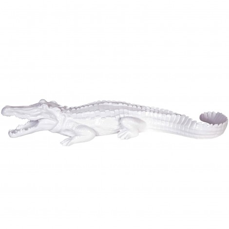 Statue en résine crocodile blanc gueule ouverte - 70 cm