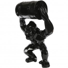 Gorille tonneau agressif statue noire en origami 67 cm