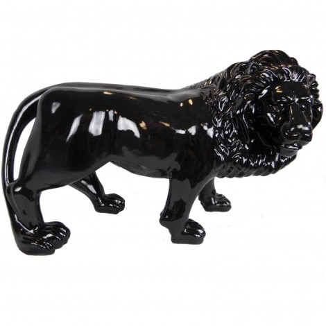 Statue en résine noire lion tête tournée 90 cm