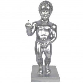 Statue en résine Manneken-Pis argent doigt d'honneur 35 cm