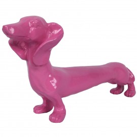 Statue chien teckel fuchsia en résine - 40 cm