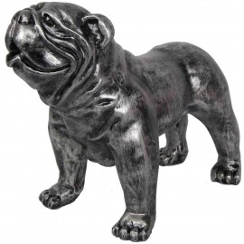 Statue en résine CHIEN bouledogue anglais patine acier - 28 cm