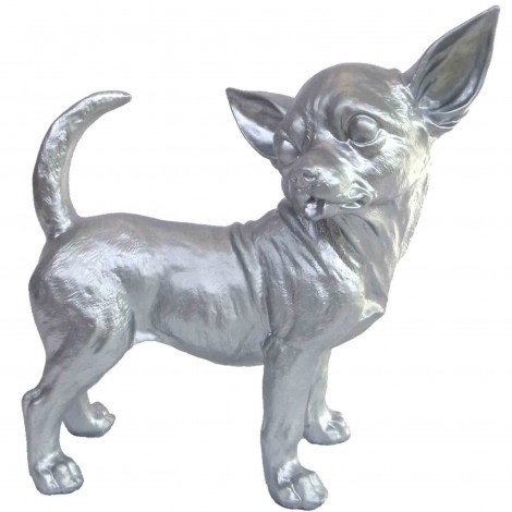 Statue CHIEN chihuahua argent - 30 cm