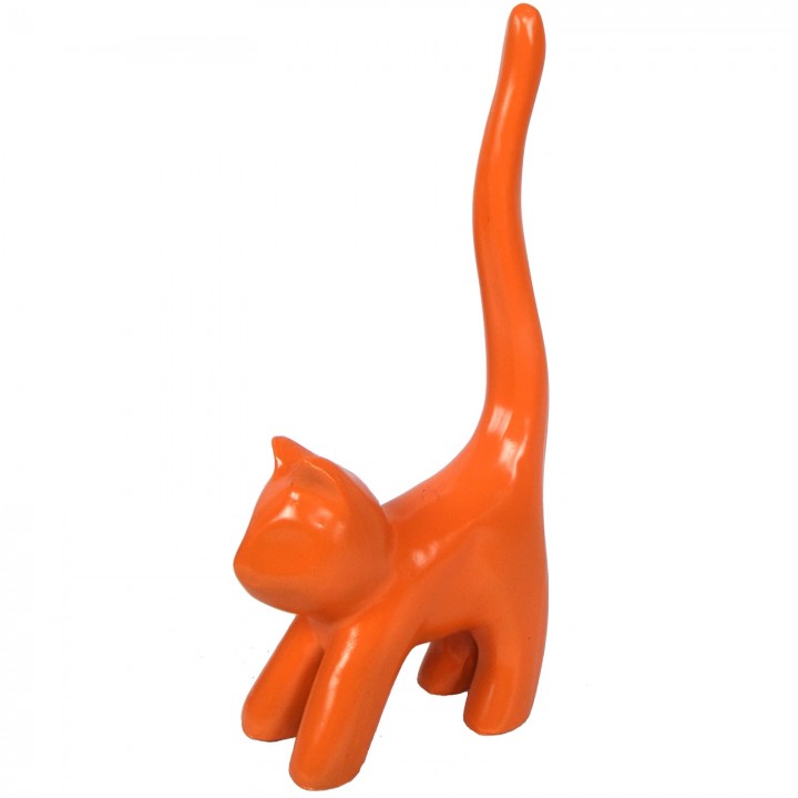 Statue chat design orange en céramique pour une déco unique