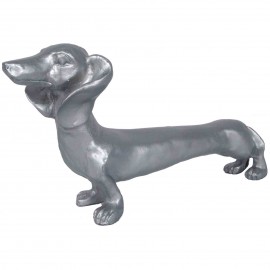 Statue chien teckel argent en résine - 40 cm