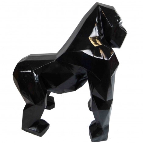 Statue XXL en origami gorille en résine de couleur noire 130 cm