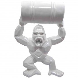 Gorille singe tonneau agressif statue couleur blanche en origami 95 cm