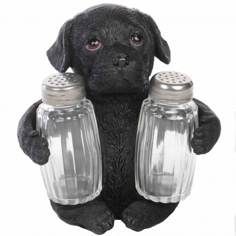 Service à condiments sel et poivre chien labrador noir - 14 cm