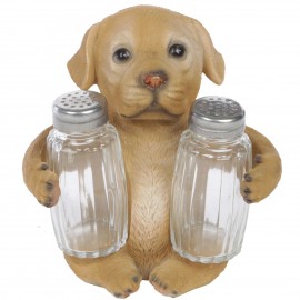 Service à condiments sel et poivre chien labrador marron - 14 cm