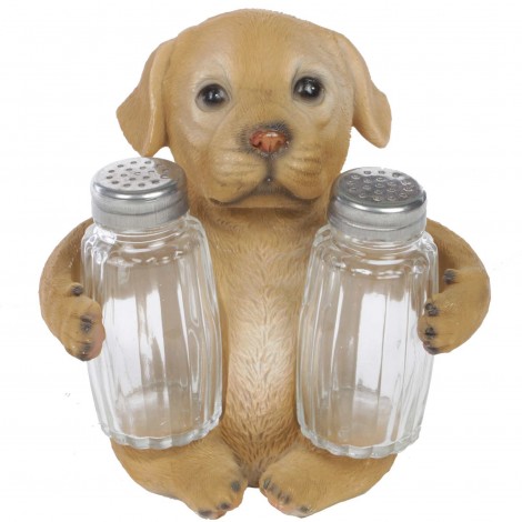 Service à condiments sel et poivre chien labrador marron - 14 cm