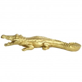 Statue en résine crocodile doré gueule ouverte - 70 cm