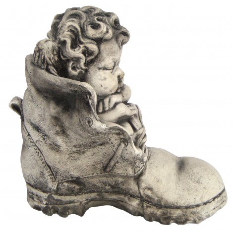 Statue en béton enfant endormi dans une chaussure 21 cm