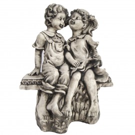 Statue béton représentant un garçon et une fille rose a la main 40 cm