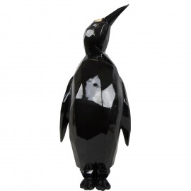 Statue pingouin origami en résine de couleur noire 80 cm