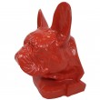 Statue tête de chien rouge en résine bouledogue français - 37 cm