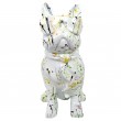 Statue chien bouledogue Français à lunette multicolore en résine fond blanc - 37 cm