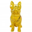 Statue chien bouledogue Français à lunette multicolore en résine fond jaune - 37 cm