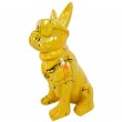 Statue chien bouledogue Français à lunette multicolore en résine fond jaune - 37 cm