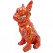 Statue chien bouledogue Français à lunette multicolore en résine fond rouge - 37 cm