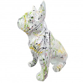 Statue en résine bouledogue Français assis multicolore fond blanc - 31 cm