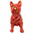 Statue en résine bouledogue Français assis multicolore fond rouge - 31 cm