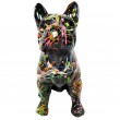 Statue en résine bouledogue Français assis multicolore fond noir - 31 cm