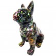 Statue en résine bouledogue Français assis multicolore fond noir - 31 cm