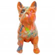 Statue en résine bouledogue Français assis multicolore fond orange - 31 cm