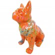 Statue en résine bouledogue Français assis multicolore fond orange - 31 cm