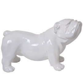 Statue en résine CHIEN bouledogue anglais blanc aspect poil - 60 cm