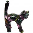 Statue chat en résine que droite multicolore fond noir 35 cm