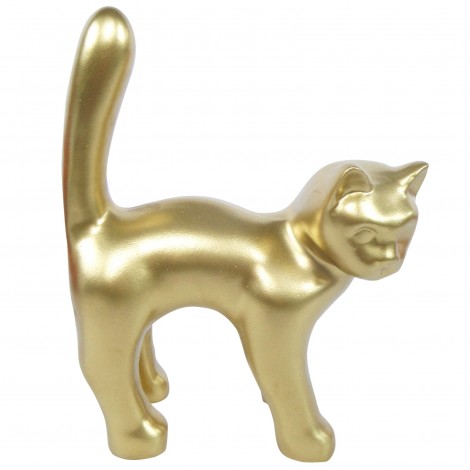 Statue chat en résine queue droite doré 35 cm