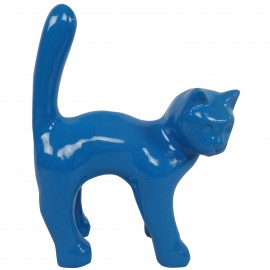 Statue chat en résine queue droite bleu 35 cm