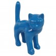 Statue chat en résine queue droite bleu 35 cm