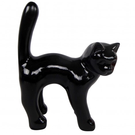 Statue chat en résine queue droite noir 35 cm