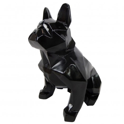 Statue en résine bouledogue français assis origami noir - 30 cm